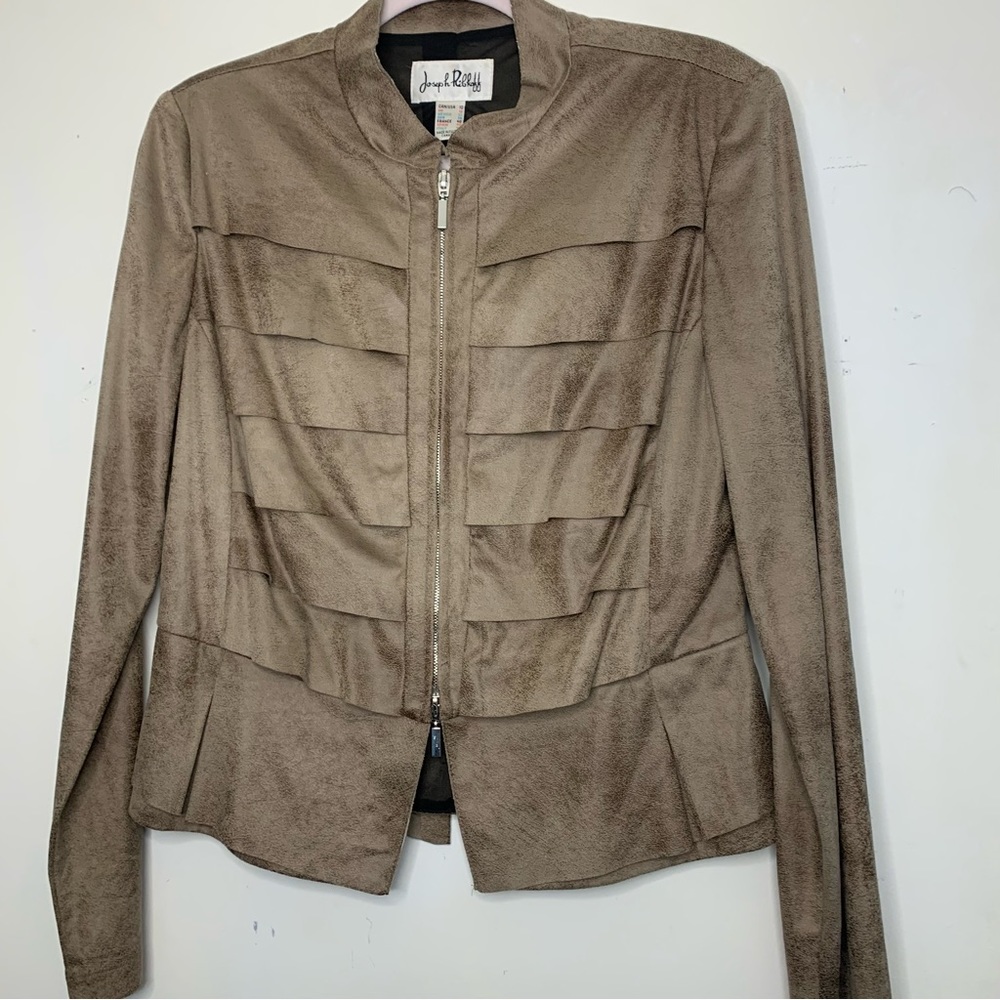 Joseph RibKoff Metallic Taupe/Tan Faux Suede Jacket - Size (10)